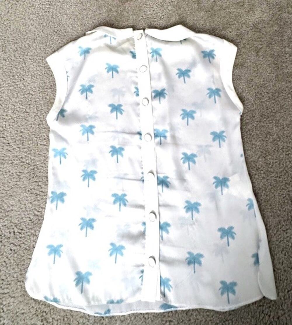 Suiteblanco Women’s Large Palm Tree Print Sheer Blouse Peter Pan Collar Shirt